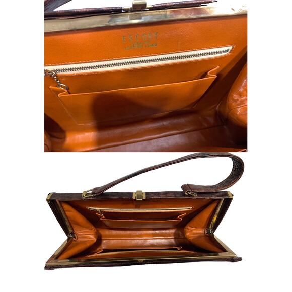 50s 60s Large Escort Top Handle Lizard Bag | Brown | Vintage Frame Bag - Picture 6 of 10